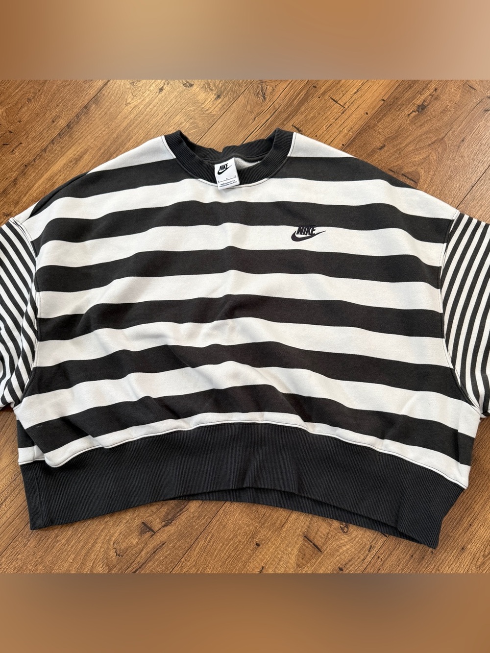 Nike Black & White Striped Phoenix Crewneck Sweatshirt